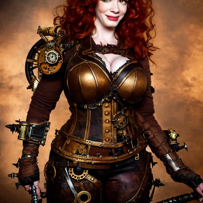 Image similar to full length photo of christina hendricks as a steampunk valkyrie, highly detailed, 4 k, hdr, smooth, sharp focus, high resolution, award - winning photo