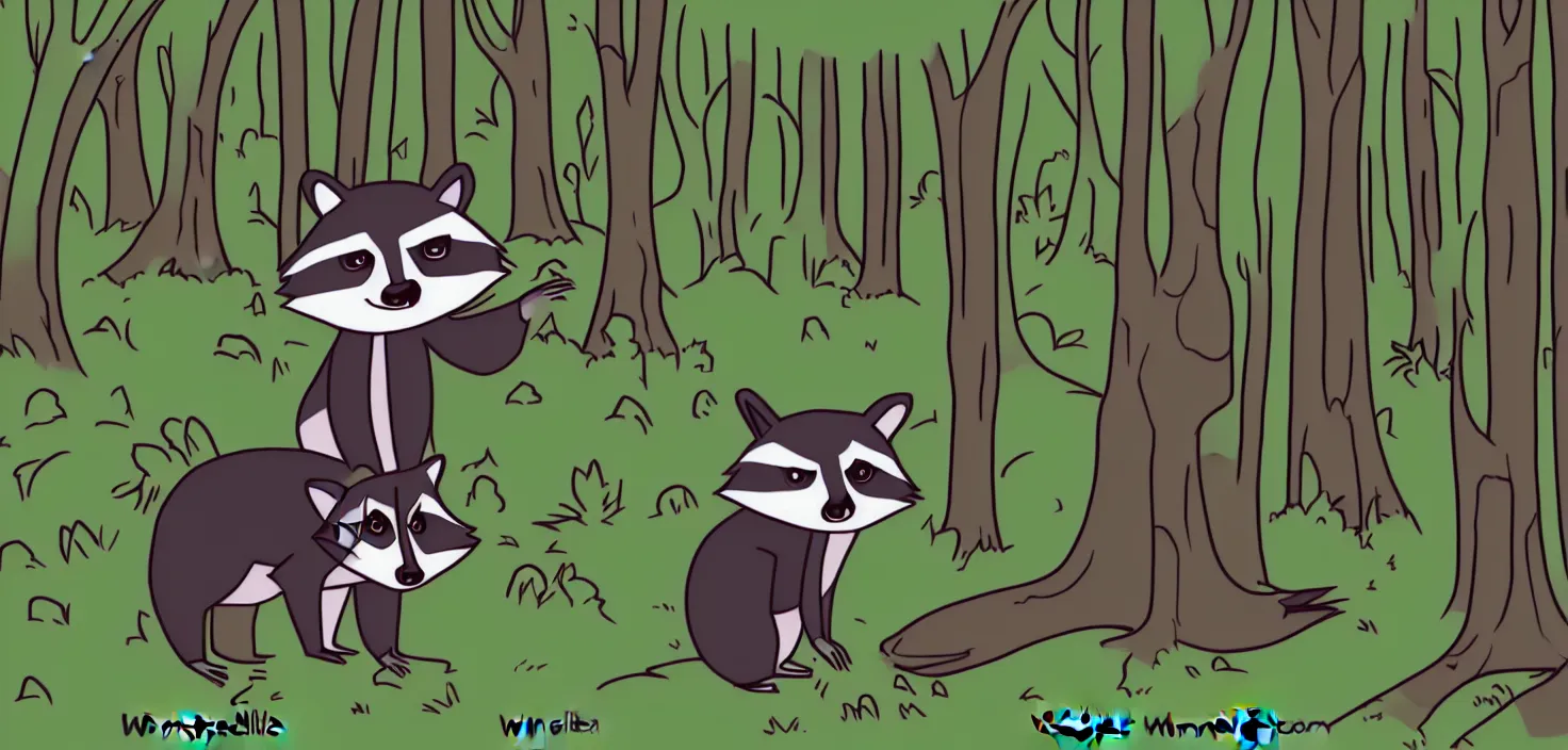 Prompt: raccoon in forest by waneella