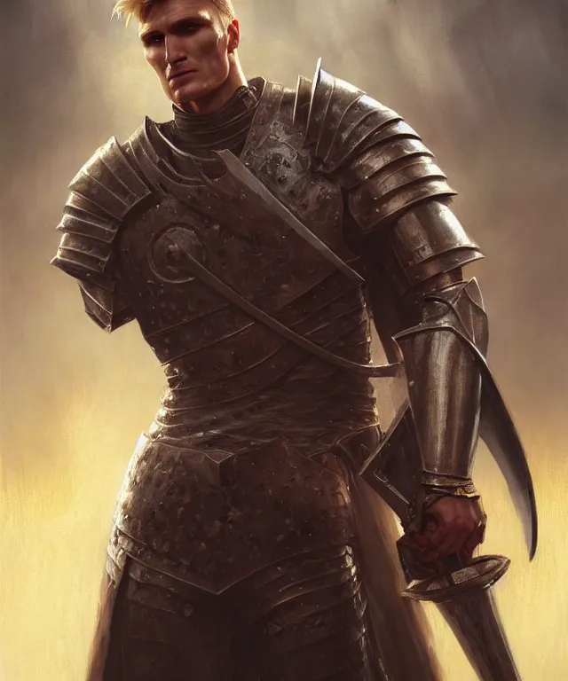 Prompt: a ( fantasy comic ) ( cover art ) portrait of a valiant knight who looks like ( young dolph lundgren ), oil painting by greg rutkowski and serhiy krykun and artgerm, photorealistic, d & d, highly detailed!, hd, 4 k, trending on artstation