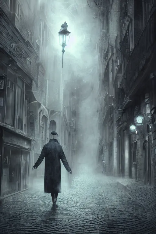 Prompt: a realistic photo of morpheus, the sandman by neil gaiman, swirling mist, intricate details and textures, mystical feeling, a dark and misty alley lit by gas lanterns, hyper realistic octane render, volumetric shading, depth of field, raytracing, 8 k,