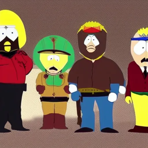 Prompt: a still of from blazing saddles crossover with south park