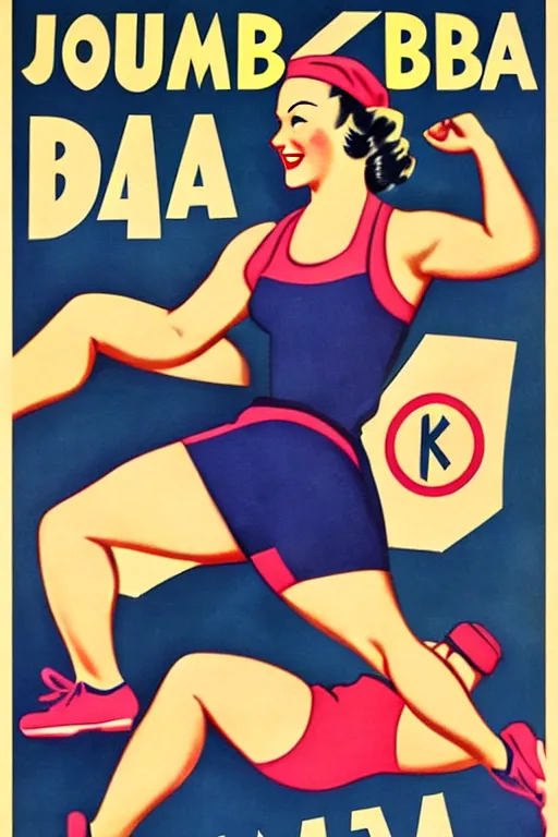 Image similar to 1940s zumba fitness art poster