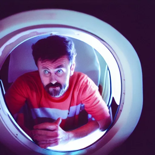 Prompt: forsen in a spaceship, cinestill 8 0 0 t