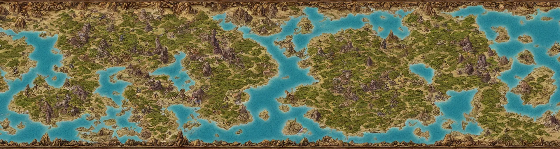 Image similar to fantasy world atlas in the style of an mmorpg world map, extremely detailed, fantasy, no text, 4 k