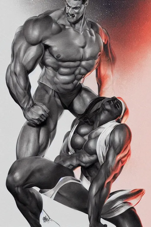 Image similar to gigachad luigi bodybuilder in space by ilya kuvshinov, ernest khalimov body by krista sudmalis, super mario bros symmetrical face concept art, hyper realistic, intricate, elegent, highly detailed, digital painting, concept art, smooth, sharp, focus, illustration, art by artgerm and greg rutkowski and alphonse mucha, artstation