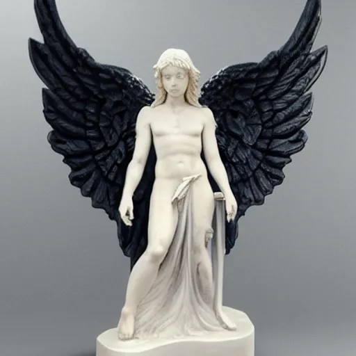 Prompt: very photorealistic photo of a very detailed full body resin statue of angel lucifer on a white background, award - winning details