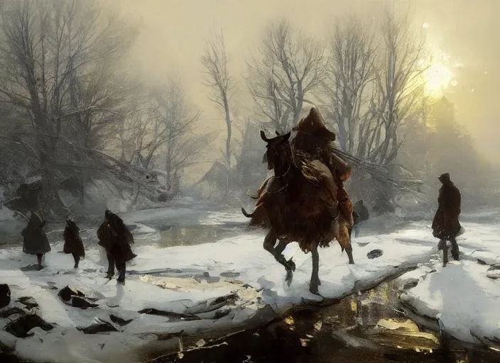 Prompt: oil painting, snow blizzard, high detailed art by anders zorn, wonderful masterpiece by greg rutkowski, beautiful cinematic light, american romanticism by greg manchess, creation by tyler edlin