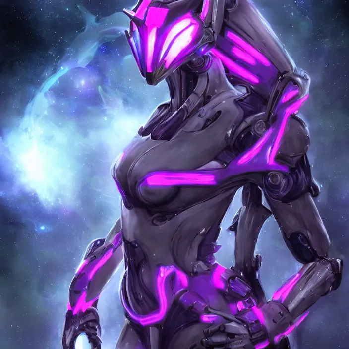Image similar to cinematic shot, bust, cosmic sized perfectly proportioned stunning beautiful hot female warframe, anthropomorphic robot mecha female dragon, silver, fuschia leds, floating in empty space, nebula sized, holding a galaxy, epic proportions, epic size, epic scale, furry art, dragon art, giantess art, warframe fanart, furaffinity, deviantart