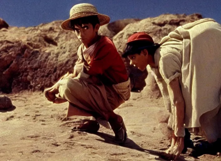 Image similar to a film still of luffy in lawrence of arabia ( 1 9 6 2 ), technicolor