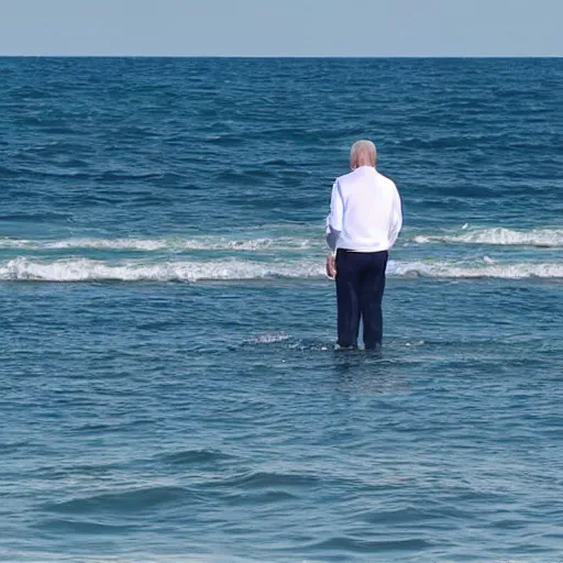 Image similar to a far away shot of Joe Biden in the ocean