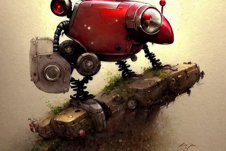 Image similar to adventurer ( ( ( ( ( 1 9 5 0 s retro future robot mouse explorer vehical. muted colors. ) ) ) ) ) by jean baptiste monge!!!!!!!!!!!!!!!!!!!!!!!!! chrome red