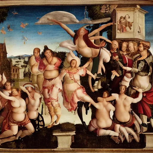 Image similar to full body thic renaissance woman falling from sky broque style