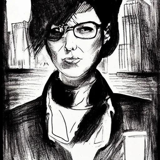 Prompt: woman lawyer from nyc, character portrait, ink drawing, black and white, concept art by tim bradstreet