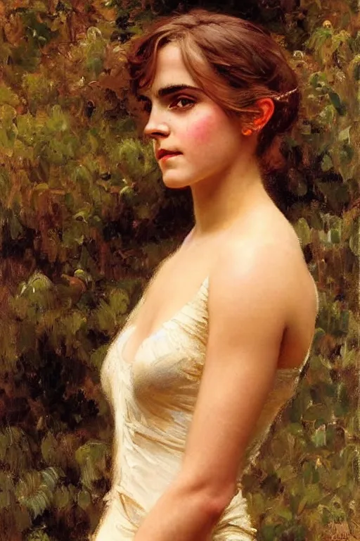 Image similar to detailed portrait of a beautiful emma watson thicc, painting by gaston bussiere, craig mullins, j. c. leyendecker