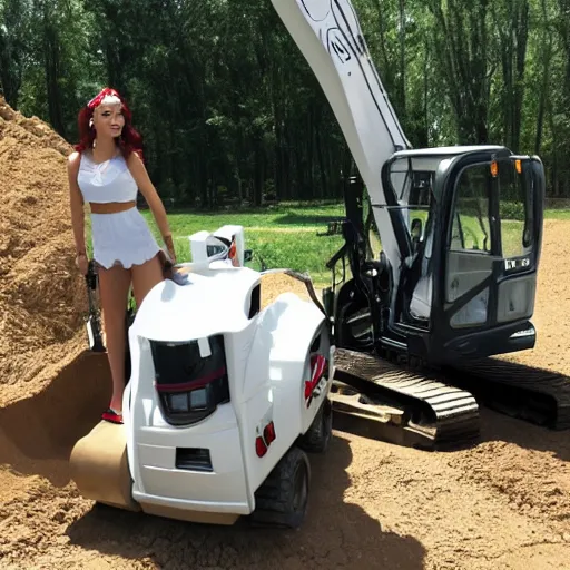 Prompt: snow - white driving an excavator