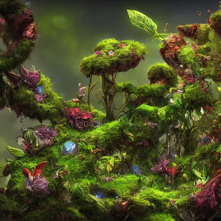 Prompt: a beautiful picture of close up plant sprouts in a fantasy world full of interesting buds fictional and gorgeous, cute animals walking nearby, 8 k resolution, highly detailed, hdr, artwork, trending on artstation, kinetic art