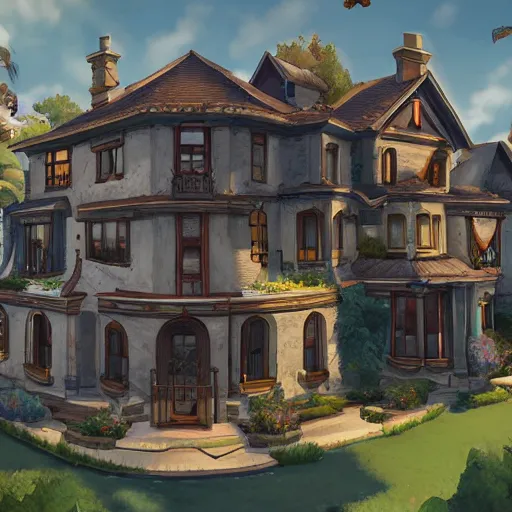 Prompt: a mansion, artwork by overwatch art team