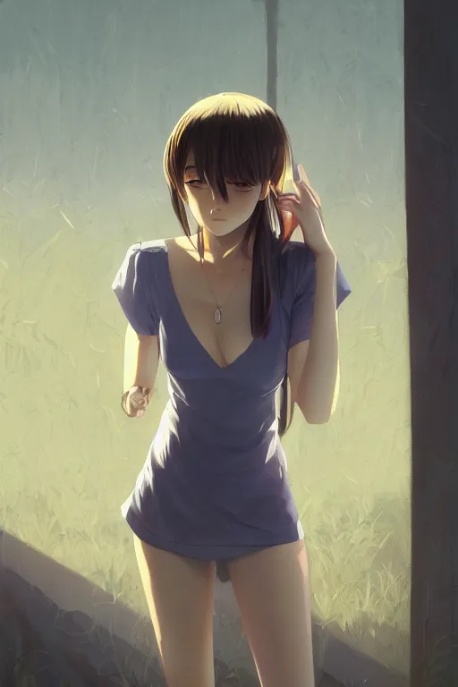 Image similar to a girl trying not to cry, full body shot, intriguing outfit, fine - face, realistic shaded perfect body, fine details. night setting. very anime style. realistic shaded lighting poster by ilya kuvshinov katsuhiro, magali villeneuve, artgerm, jeremy lipkin and michael garmash, rob rey and kentaro miura style, trending on art station
