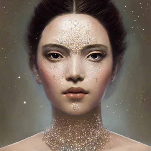 Image similar to a beautiful portrait of a pearl goddess with glittering skin by greg rutkowski and raymond swanland, trending on artstation, ultra realistic digital art