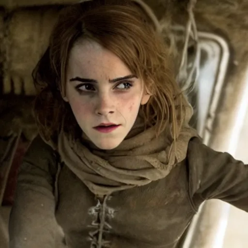 Prompt: emma watson as hermione granger in mad max fury road