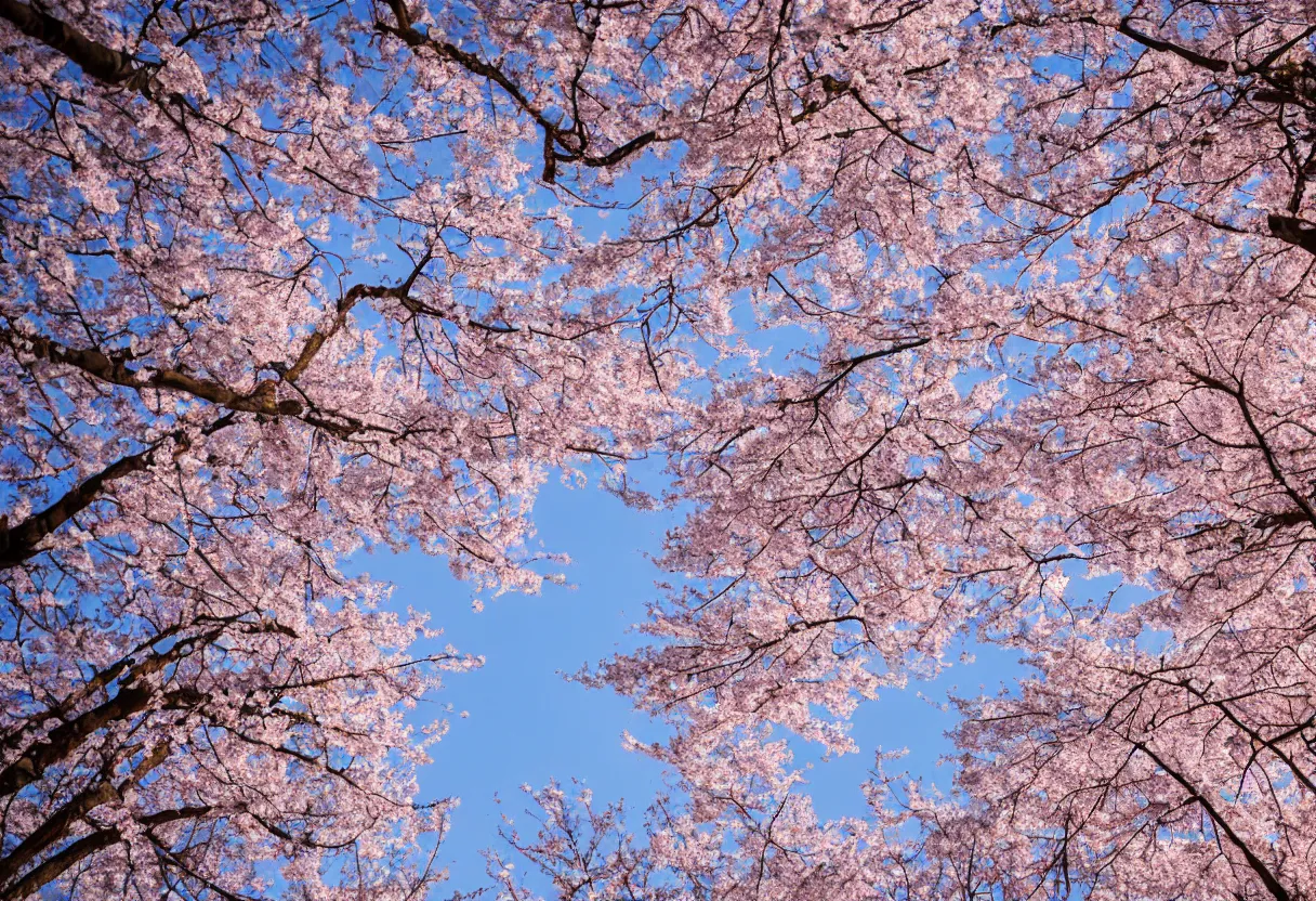 Image similar to looking up from under the cherry blossom trees f / 1. 9 6. 8 1 mm iso 4 0