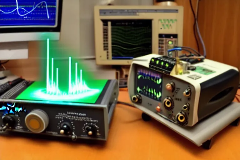 Prompt: an oscilloscope shaking a sound wave, wiggling a weasel, a stoat sinusoid spectacle : the wiggle and the wave - the wiggle is the wave!