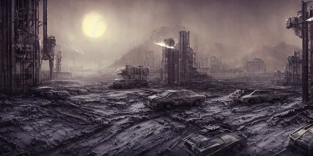Prompt: nuclear winter, los angeles, near future, decay, fantasy, sci - fi, hyper realistic, serene.