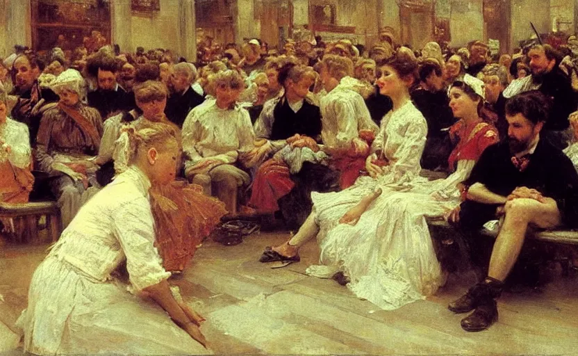 Image similar to high quality high detail painting by ilya repin, people in the waiting room, hd