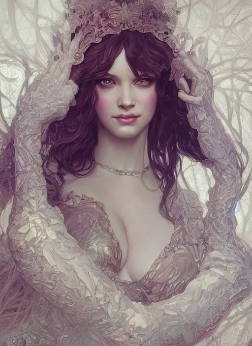 Prompt: Christina Hendricks, fantasy, intricate, elegant, highly detailed, digital painting, artstation, concept art, smooth, sharp focus, illustration, art by artgerm and greg rutkowski and alphonse mucha