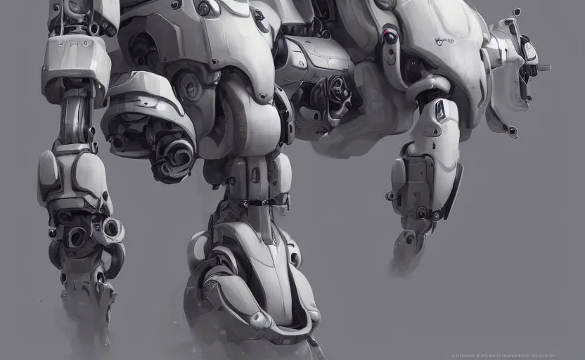 Prompt: White mech bot, robot concept art, front and side view, digital art, artstation, Mandy Jurgens, WLOP, CGSociety