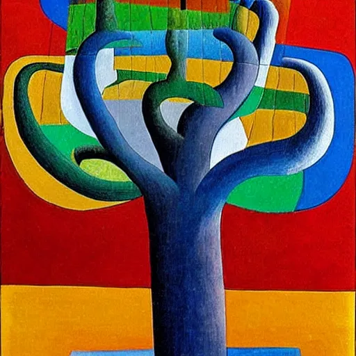 Prompt: Cubism painting of a tree, masterpiece, in the style of Salvador Dalí