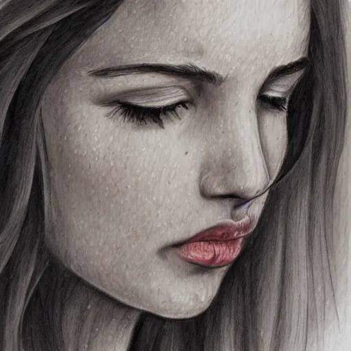 Image similar to beautiful young woman face with light freckles artist sketch closeup