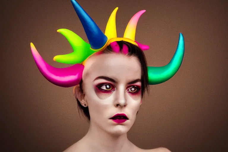 Image similar to pretty demon girl with horns photograph in the style of clemens ascher, colorful, realistic, 8 k