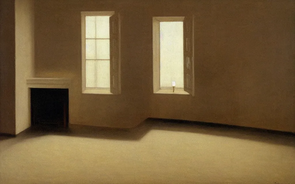 Image similar to a painting of a quiet room in spring, oil on canvas, by hammershoi