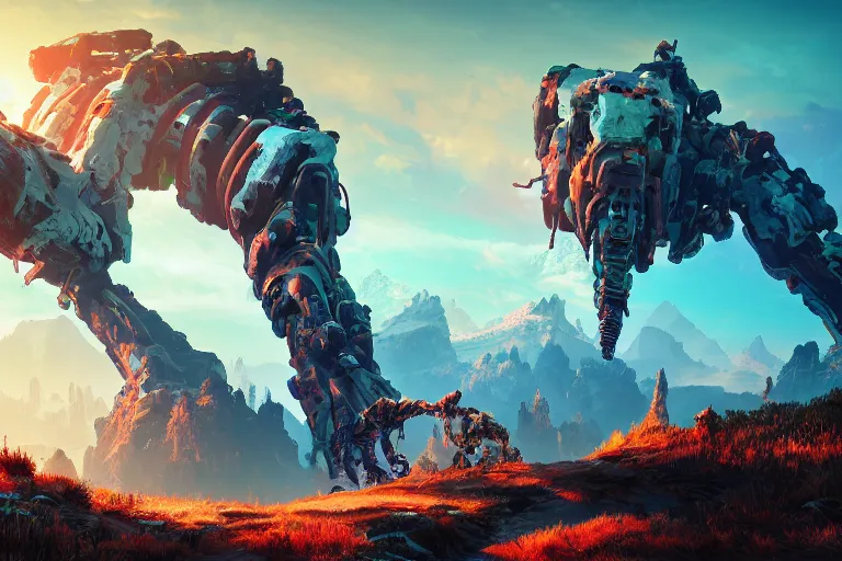 Image similar to tremortusk machine mecanical creature robot of horizon forbidden west horizon zero dawn bioluminiscence global illumination ray tracing hdr fanart arstation by ian pesty and alena aenami artworks in 4 k