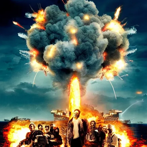 Image similar to Micheal bay movie poster, explosions