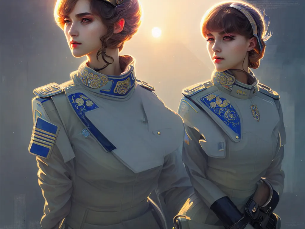 Image similar to portrait futuristic ukraine police uniform girl, at future neon light rooftop, ssci - fi and fantasy, intricate and very very beautiful and elegant, highly detailed, digital painting, artstation, concept art, smooth and sharp focus, illustration, art by tan zi and ayanamikodon and alphonse mucha and wlop