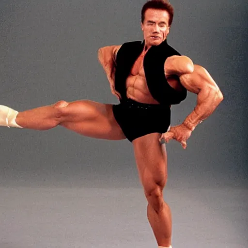 Prompt: arnold schwarzenegger dressed like a classic ballerina dancing on the floor