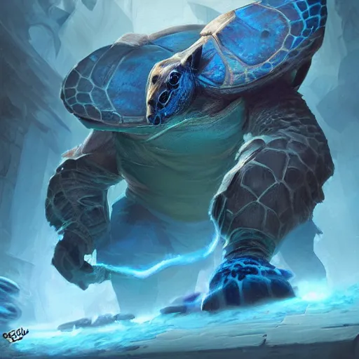 Image similar to blue turtle murlock hybrid, hearthstone art style, epic fantasy style art by Craig Mullins, fantasy epic digital art, epic fantasy card game art by Greg Rutkowski