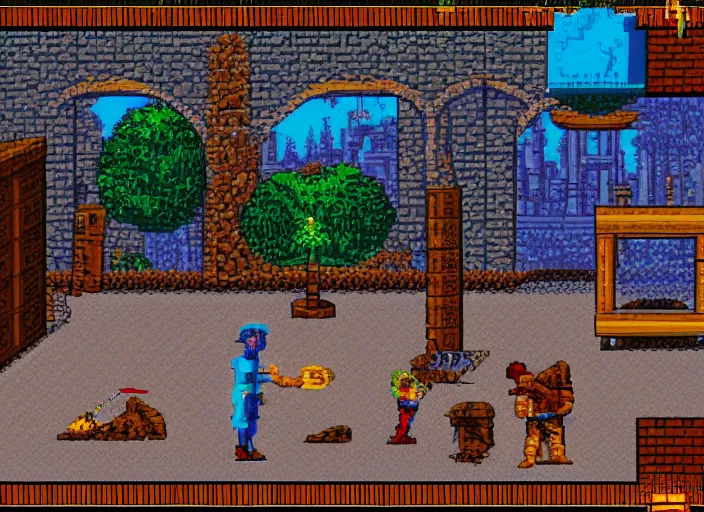 Image similar to sierra adventure game king's quest, eighties computer game, detailed pixels, 2 5 6 colors