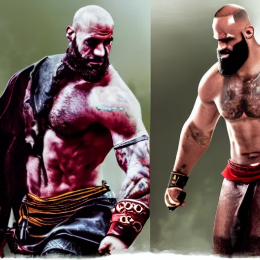 Prompt: kratos fighting lebron james
