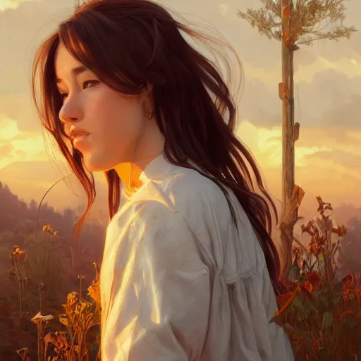 Image similar to clear portrait of namekeyword holding a objectkeyword, golden hour background, cottagecore!!, hyper detailed, character concept, full body, dynamic pose, intricate, elegant, highly detailed, digital painting, artstation, concept art, smooth, sharp focus, illustration, art by artgerm and greg rutkowski and alphonse mucha