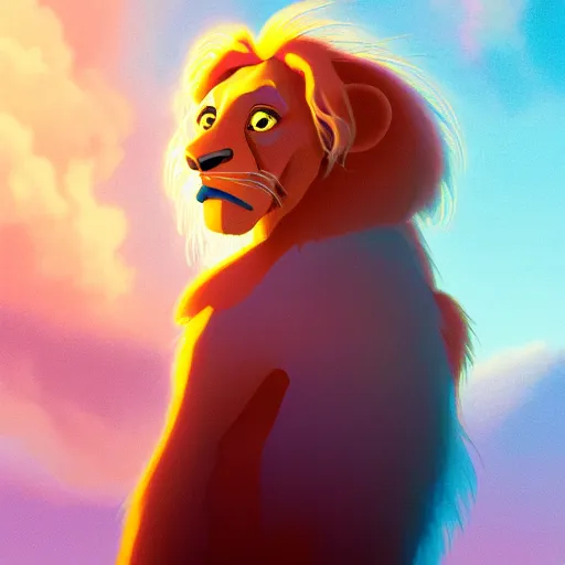 Image similar to portrait of doc brown!! sitting!!!!!!!!!!!!!!!!!!! on ( ( ( lion king ) ) ), disney animation, sharp, illustration, sharp, fanart, anime key art by greg rutkowski, bloom, dramatic lighting sharp focus, cinematic, artbook, smooth, centered