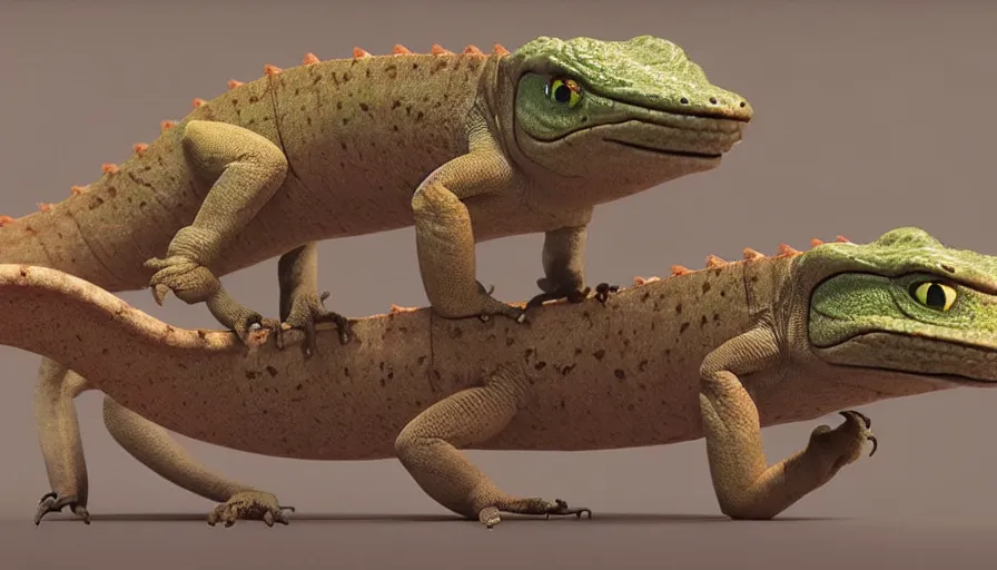 Image similar to very very very cute lizards by Max Kostenko and Bobby Chiu, disney, pixar, MPC, Framestore, character design for animation, video game character, cute, adorable, uplight, a lineup of characters, big disney eyes, symmetrical eyes, cuteness, 3d render, octane rendered, highly detailed, cinematic lightning, rendered by maya and houdini, highly detailed, unreal engine, Trending on Artstation, octane render, 4k, 8k, HD, oil on Canvas by Elena Zhurikhina and Goro Fujita and Charlie Bowater