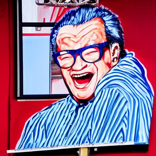 Image similar to painting of harry caray singing in press box