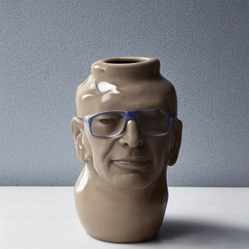 Prompt: a ceramic vessel with jeff goldblum's profile