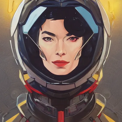 Image similar to a portrait of a stunning beautiful elite lena headey gundam pilot, with an intricate, detailed, urban inspired hiphop afro futuristic helmet, vector behance hd jesper ejsing, rhads, makoto shinkai, lois van baarle, ilya kuvshinov, rossdraws, hd, 3 2 k, ilya kuvshinov, gustav klimt