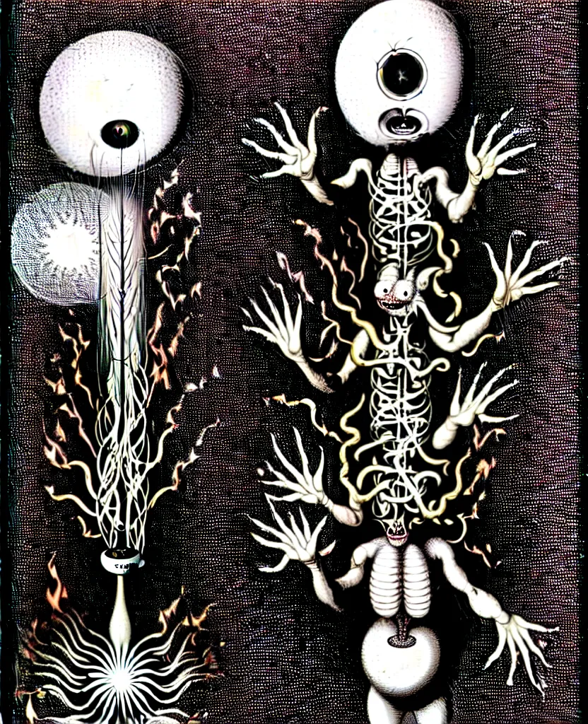 Image similar to whimsical freaky creature sings a unique canto about'as above so below'being ignited by the spirit of haeckel and robert fludd, breakthrough is iminent, glory be to the magic within