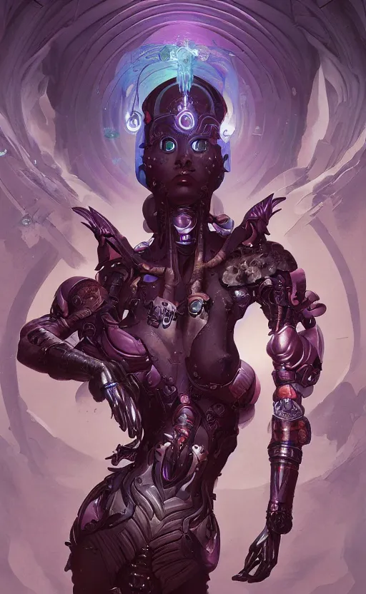 Image similar to Full lengh of a cyborg goddess by Wayne Barlowe and Peter Mohrbacher, detailed, sharp, digital art, trending on Artstation