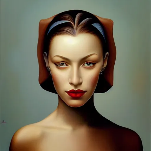 Image similar to a painting of a beautiful woman, an ultrafine detailed painting by rafal olbinski, behance contest winner, pop surrealism, detailed painting, very detailed, minimalist, airbrush art